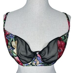 Victoria's Secret Vintage Gold Label Bra sz 34D * Floral Satin Black Chiffon VS
